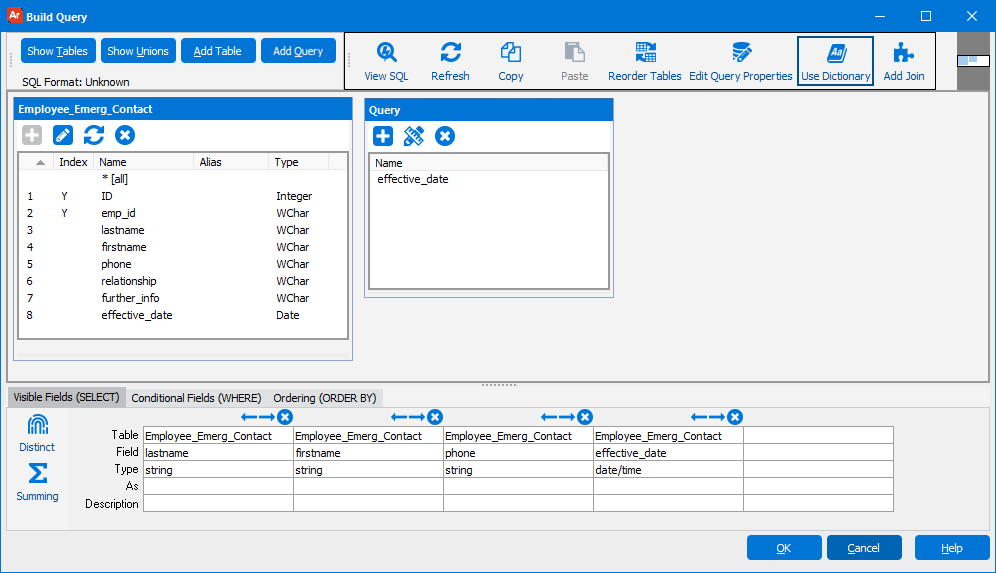 This shows the sub query within the Build Query dialog box.